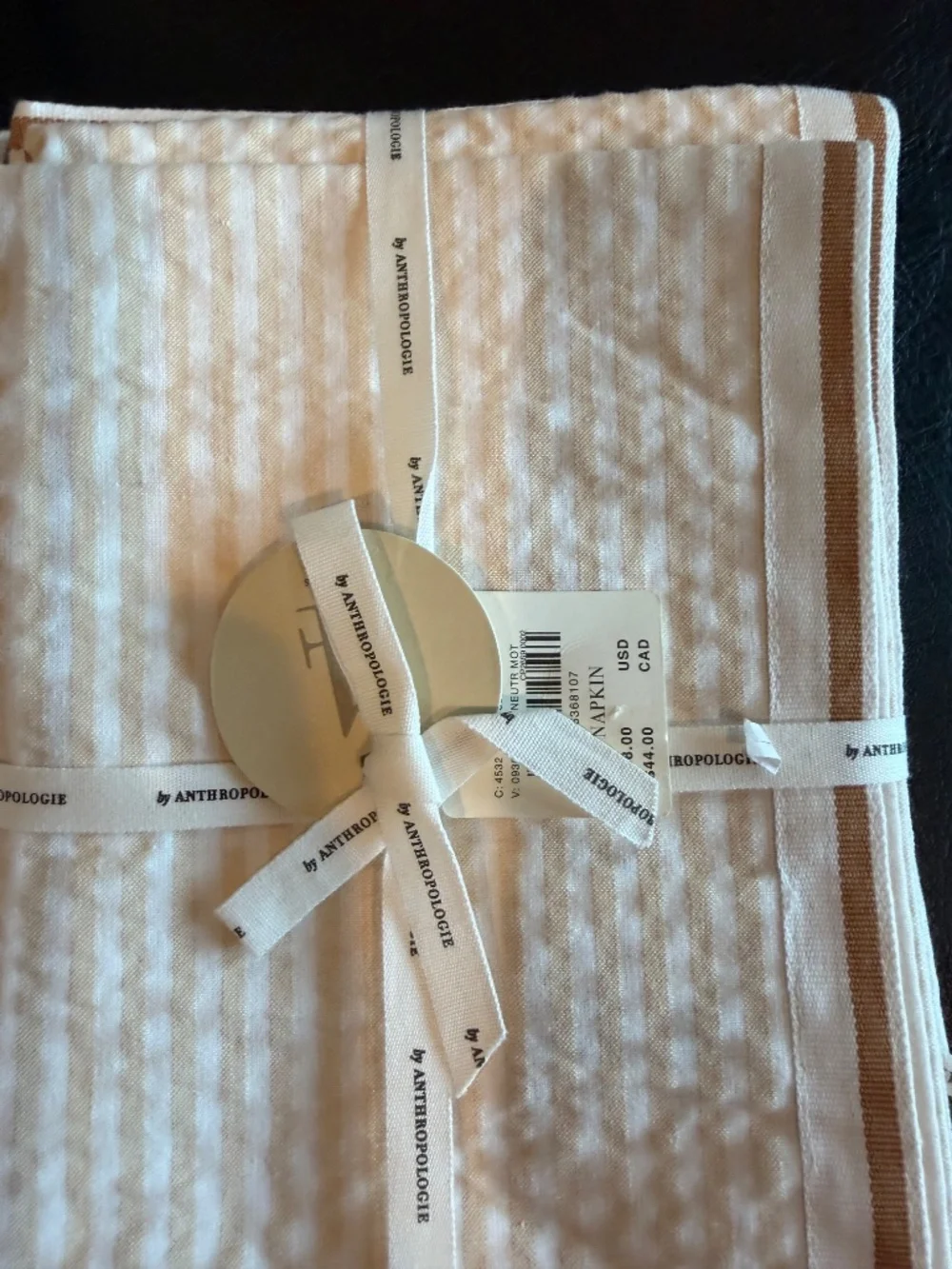 Anthropologie NWT Beige/Tan and White Stripped Linen Napkins 8 (Two sets of 4)